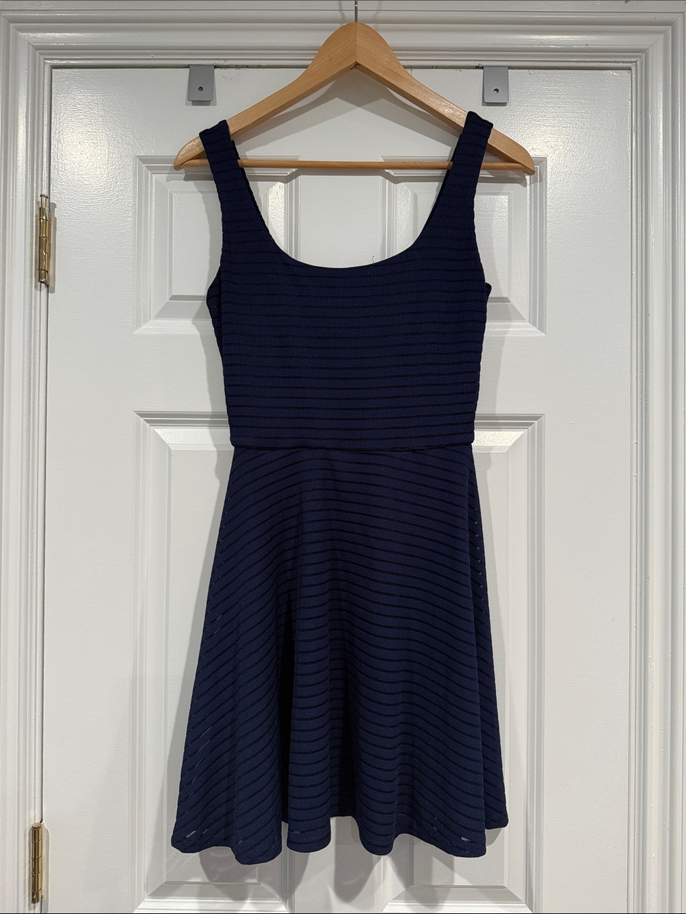 Aqua Navy Sleeveless Scoop Fit-and-Flare Mini Dress